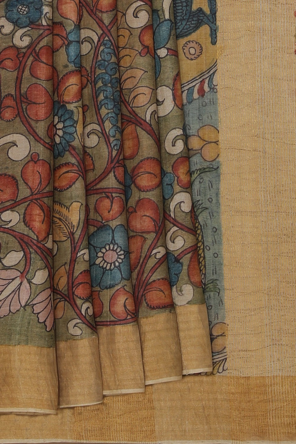 Kalamkari Hand-Painted Tussar Silk Saree