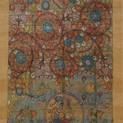 Kalamkari Hand-Painted Tussar Silk Saree