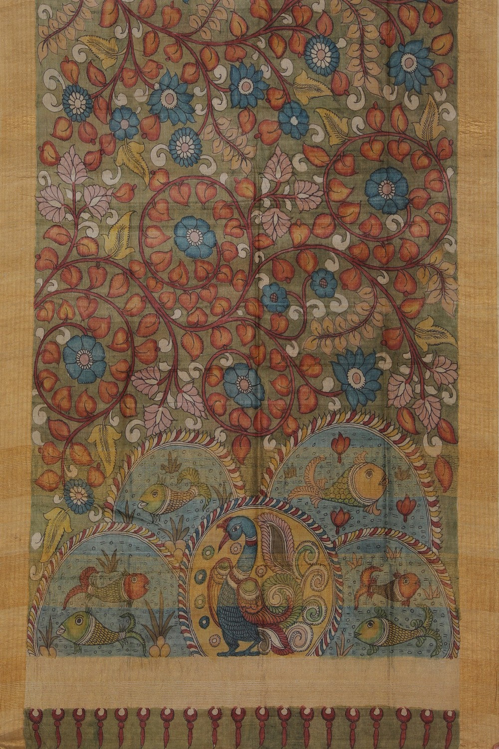 Kalamkari Hand-Painted Tussar Silk Saree