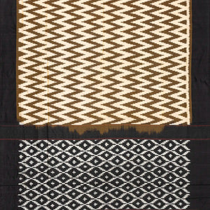 Dark Olive Handloom Ikat Silk Saree With White Chevron Motifs