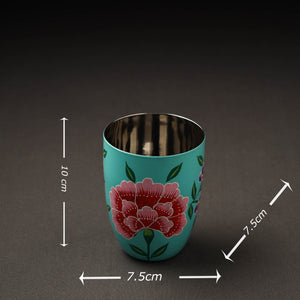 Blue - Floral Handpainted Enamelware Stainless Steel Glass