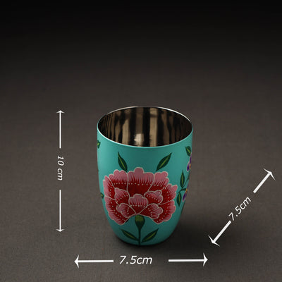 Blue - Floral Handpainted Enamelware Stainless Steel Glass