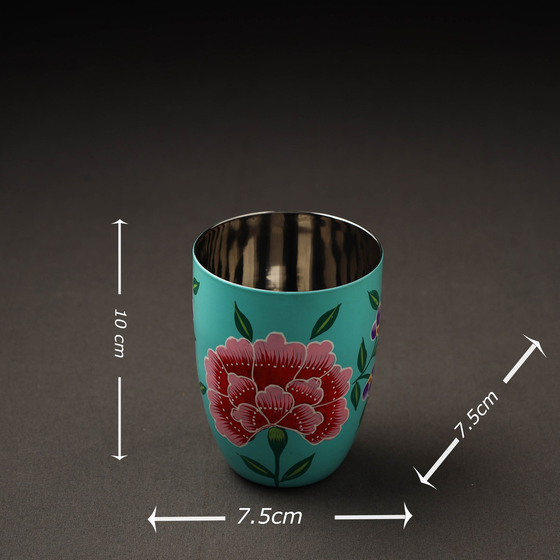 Blue - Floral Handpainted Enamelware Stainless Steel Glass