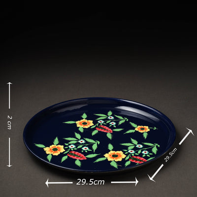 Blue - Floral Handpainted Enamelware Stainless Steel Plate