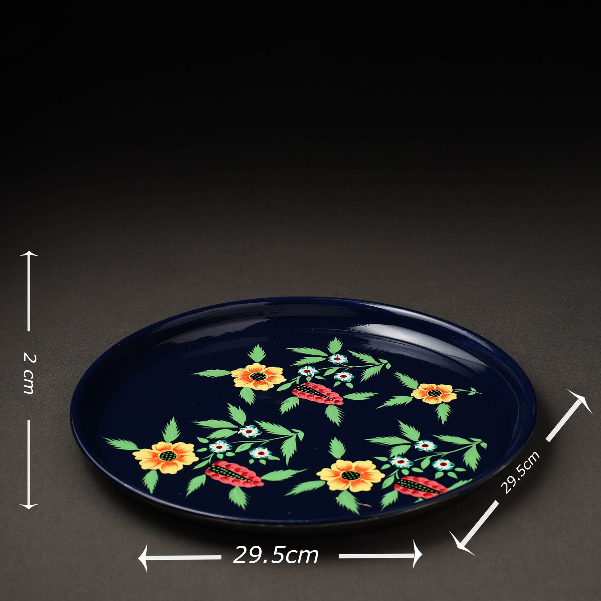 Blue - Floral Handpainted Enamelware Stainless Steel Plate