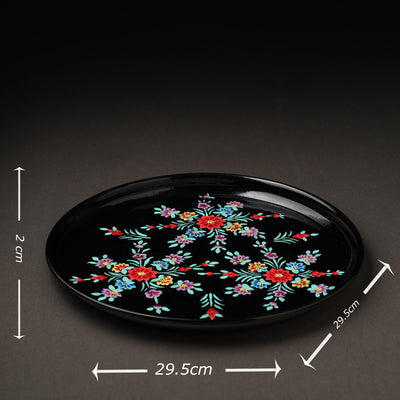 Black - Floral Handpainted Enamelware Stainless Steel Plate