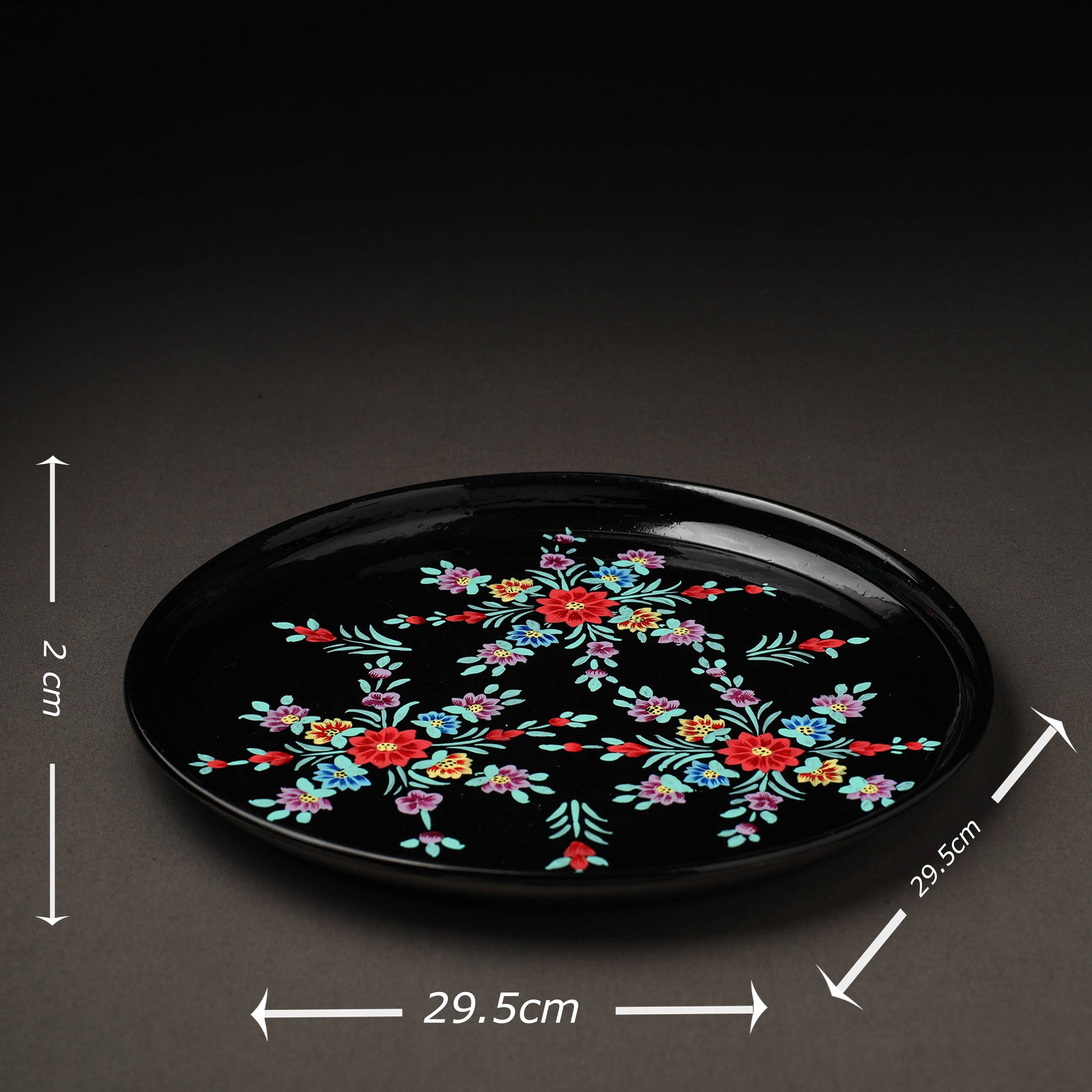 Black - Floral Handpainted Enamelware Stainless Steel Plate