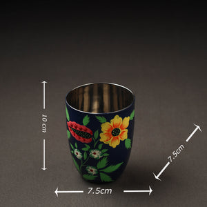 Blue - Floral Handpainted Enamelware Stainless Steel Glass
