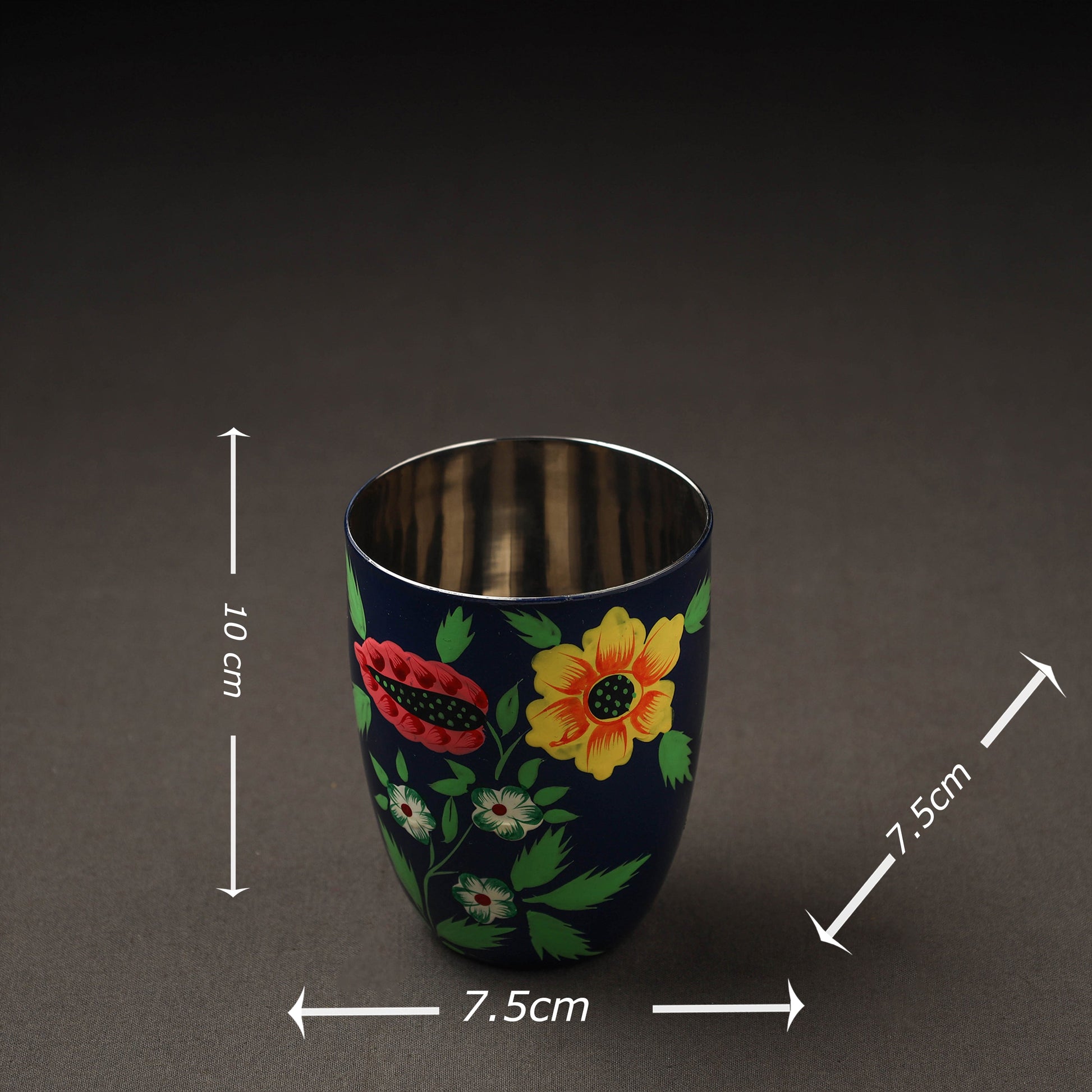 Blue - Floral Handpainted Enamelware Stainless Steel Glass