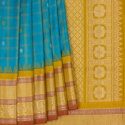 Gadwal Silk Kattam Blue Saree