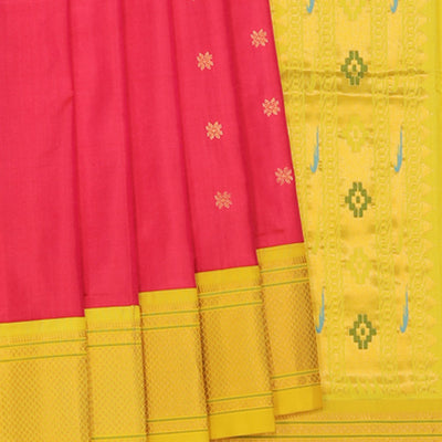 Gadwal Silk Fuchsia-Pink Saree With Paithani-Fusion Pallu
