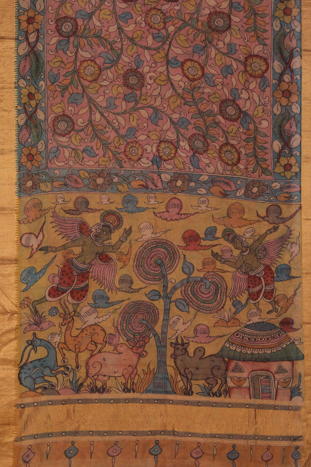 Kalamkari Painted Mangalagiri Saree