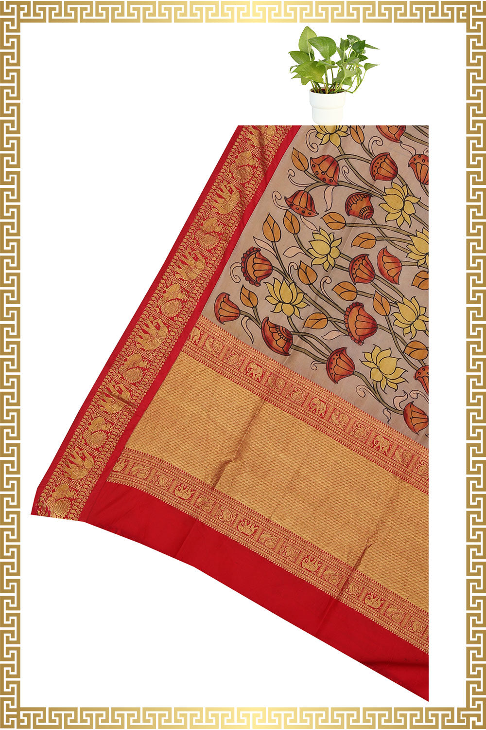 Grey Kalamkari Hand-Painted Dupatta