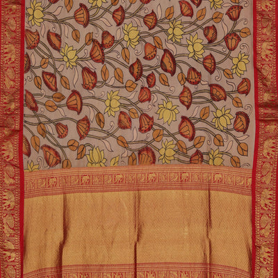 Grey Kalamkari Hand-Painted Dupatta