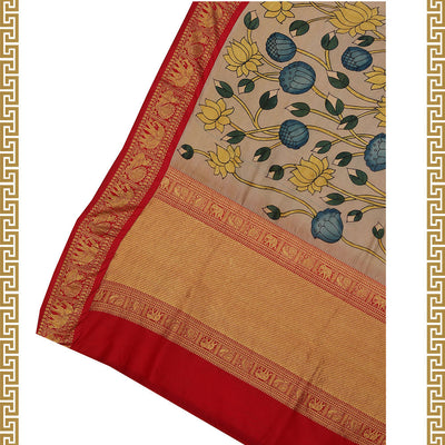 Grey Kalamkari Hand-Painted Dupatta