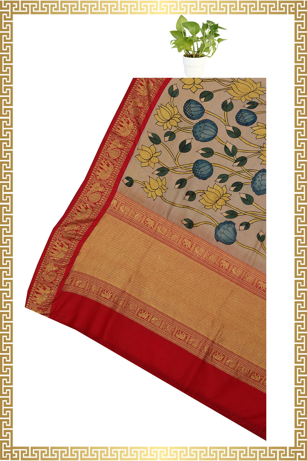 Grey Kalamkari Hand-Painted Dupatta