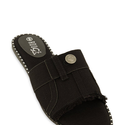 Studded Trim Denim Slide Sandals