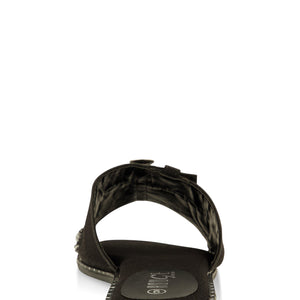 Studded Trim Denim Slide Sandals