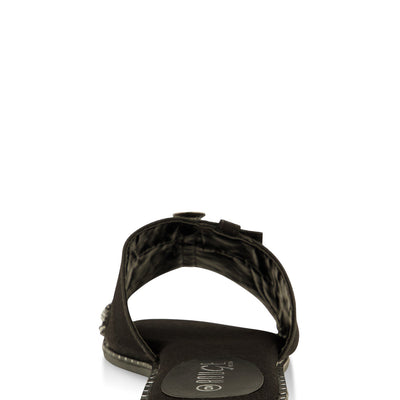 Studded Trim Denim Slide Sandals