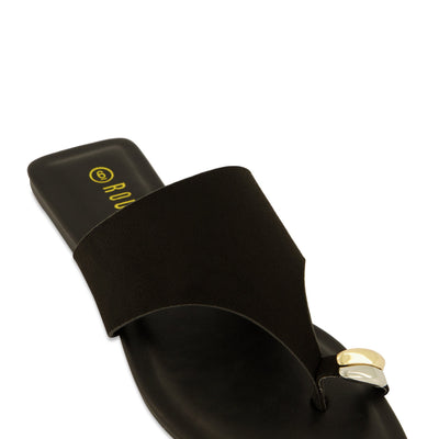 Metallic Toe Loop Detail Thong Slide Sandals