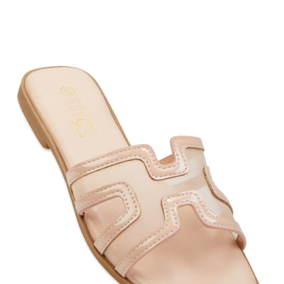 Mesh Insert Cut Out Band Slide Sandals