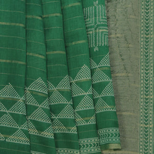 Geometric Diamond Printed Green Saree