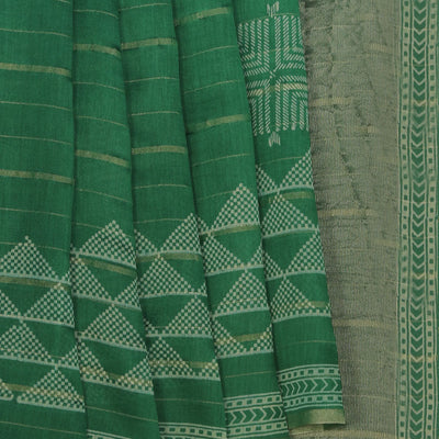 Geometric Diamond Printed Green Saree