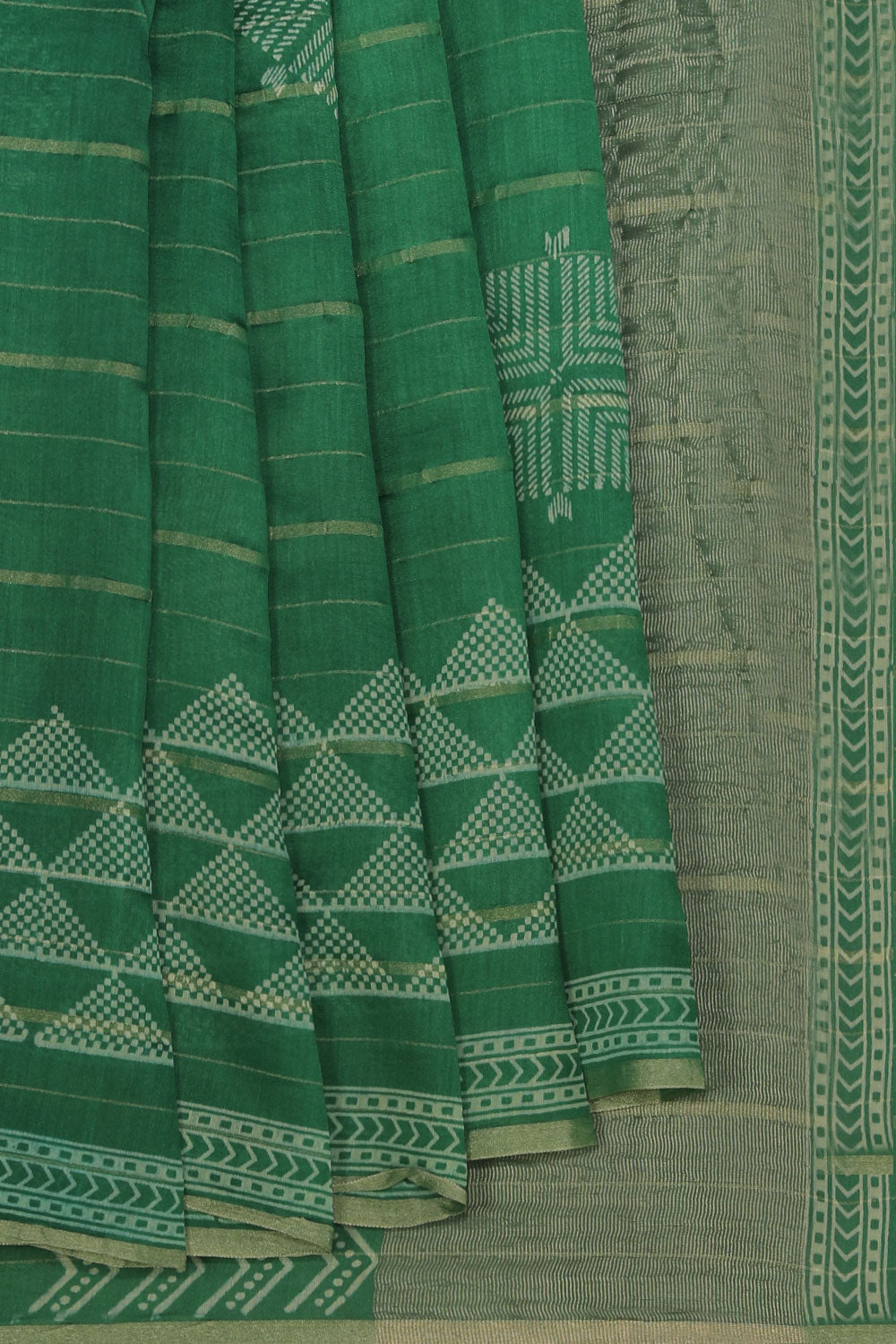 Geometric Diamond Printed Green Saree