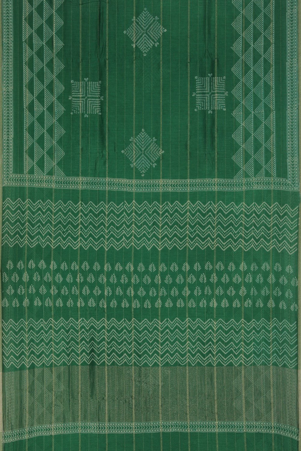 Geometric Diamond Printed Green Saree