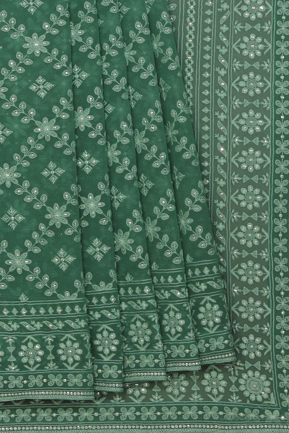 Georgette Smoky Green Saree