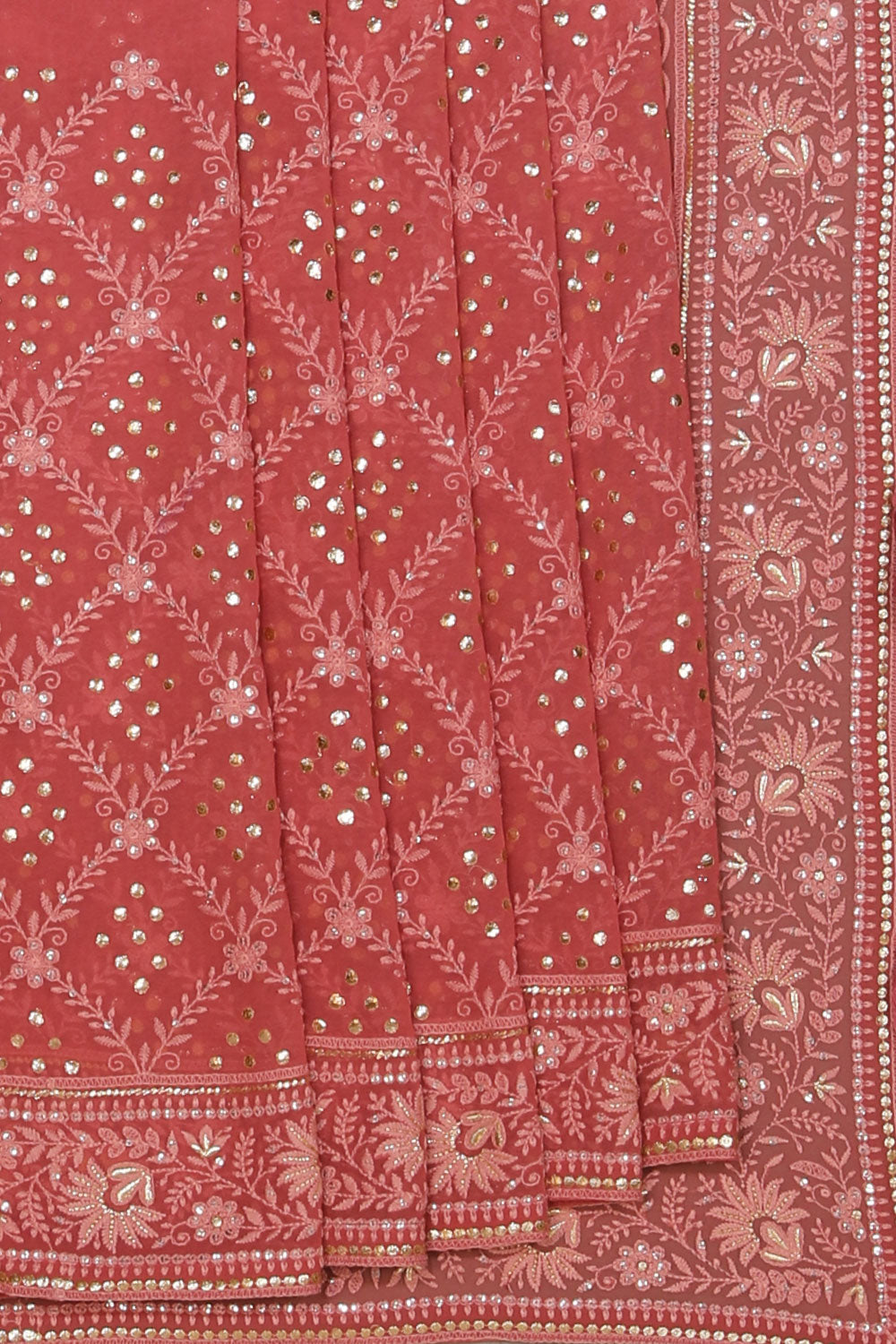 Georgette Coral-Pink Saree