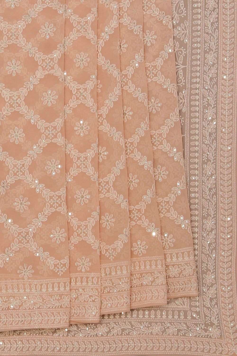 Georgette Pastel-Peach Saree