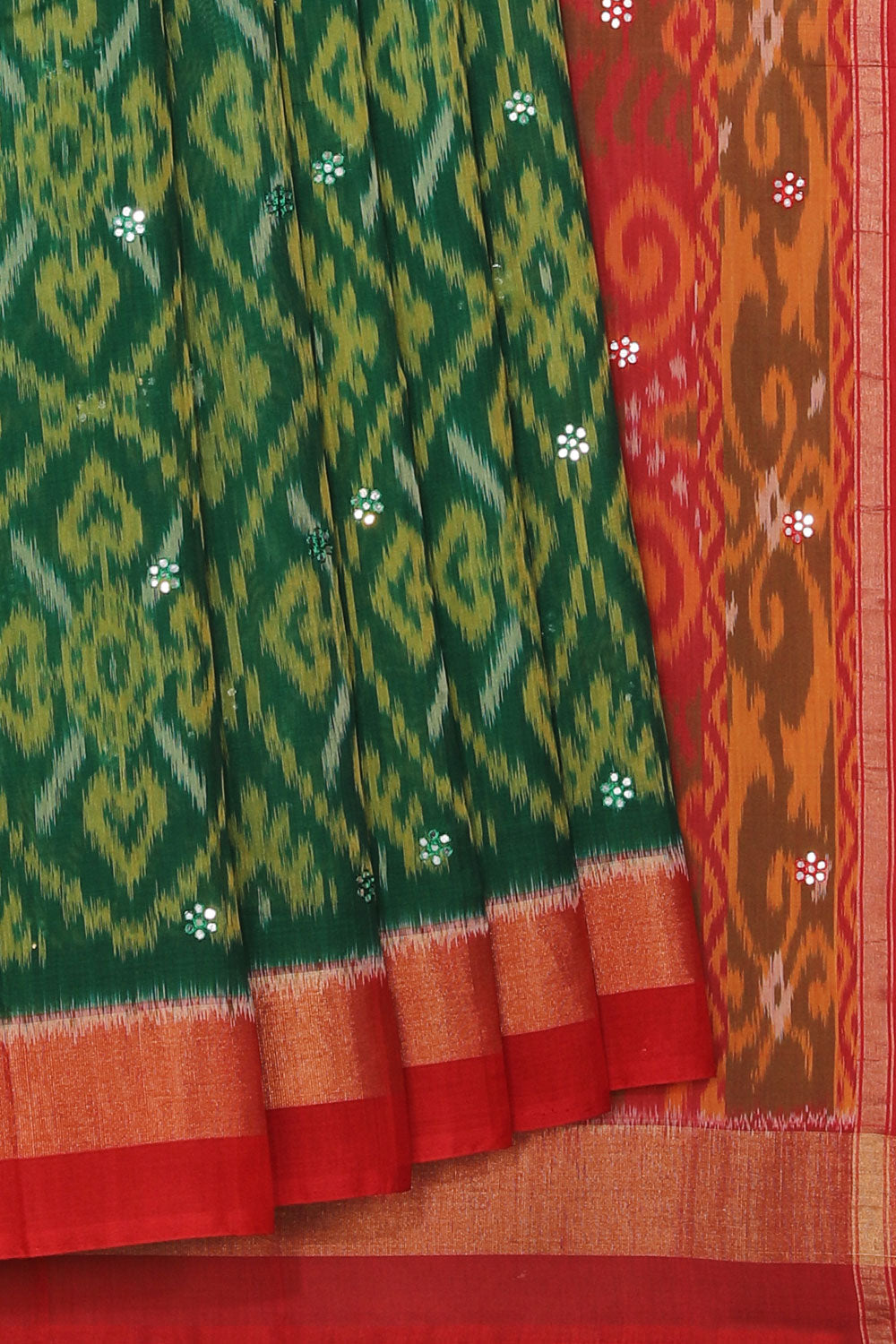 Ikat Cotton-Silk Green Saree