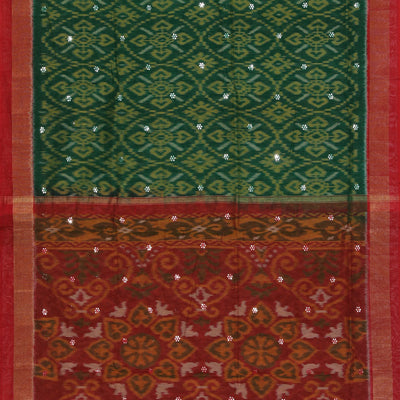Ikat Cotton-Silk Green Saree