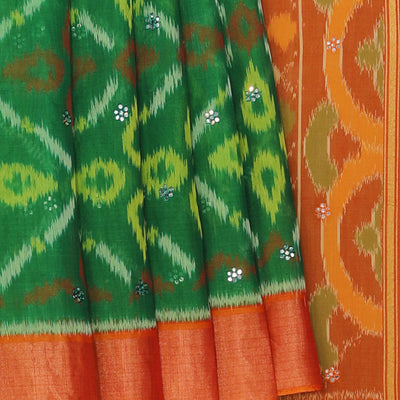 Ikat Cotton-Silk Green Saree