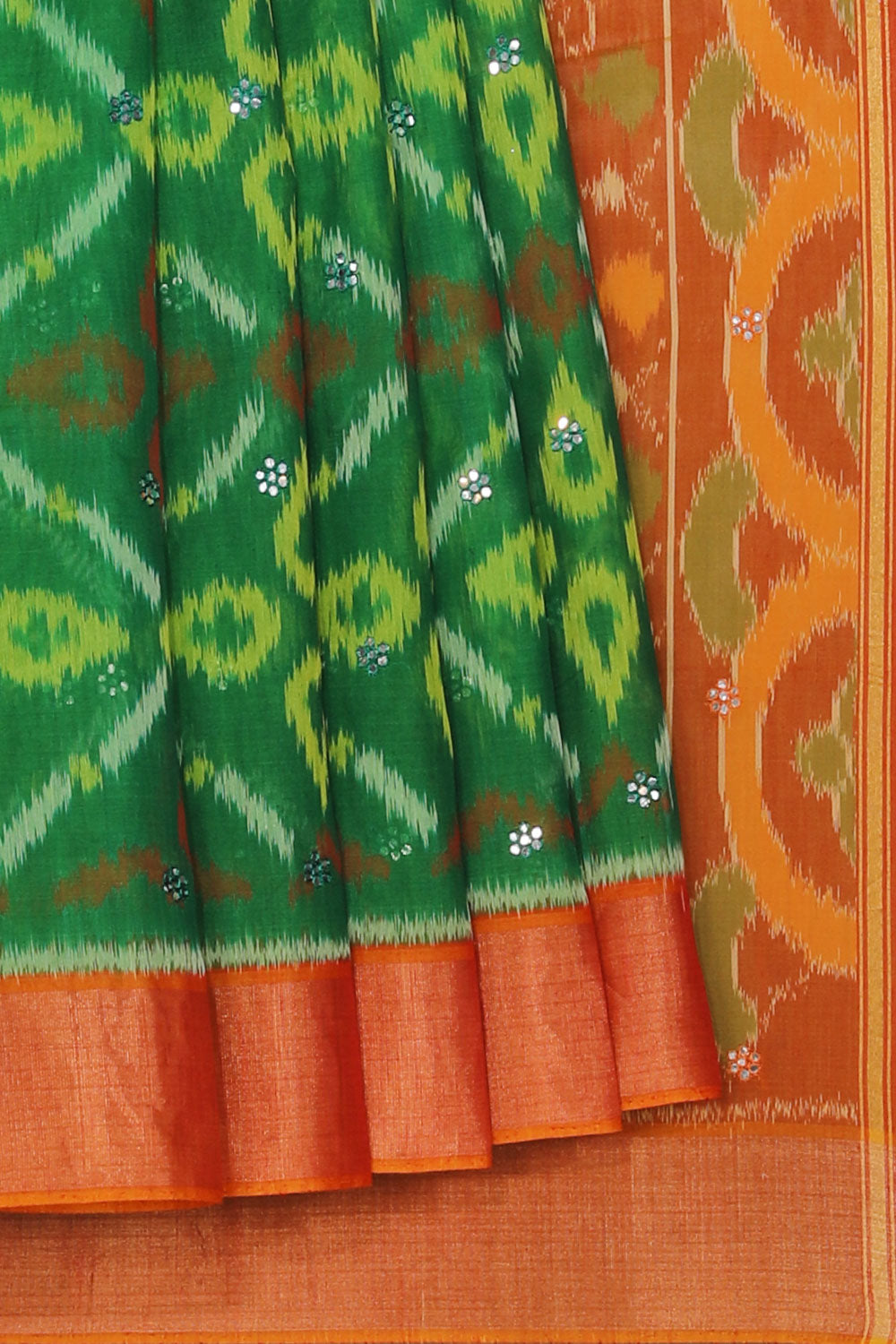 Ikat Cotton-Silk Green Saree