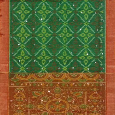Ikat Cotton-Silk Green Saree