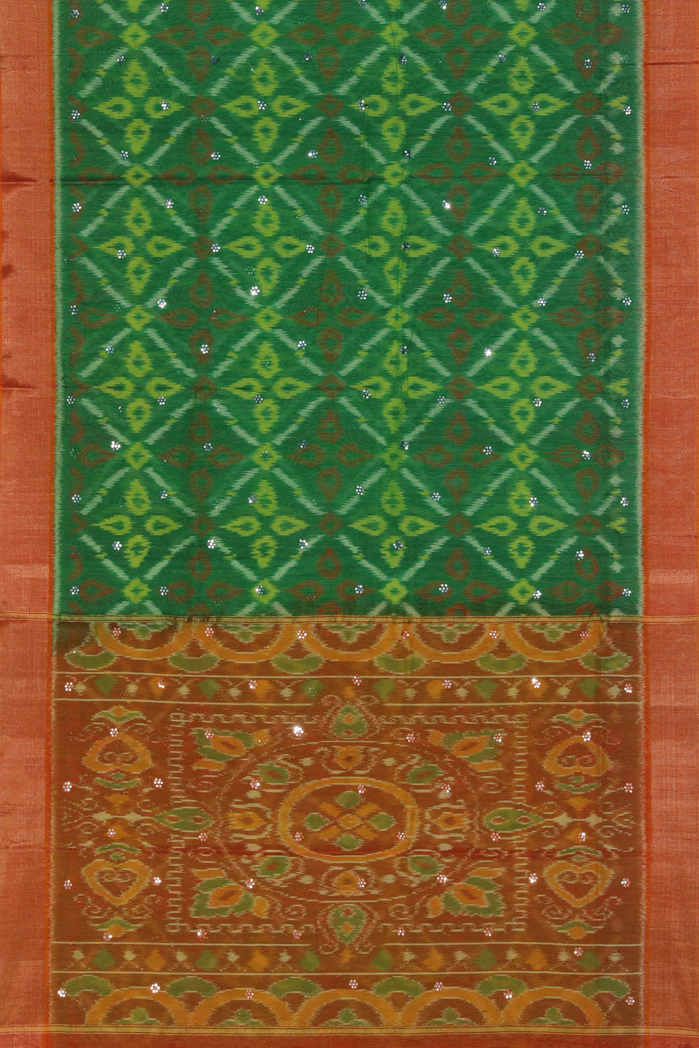 Ikat Cotton-Silk Green Saree