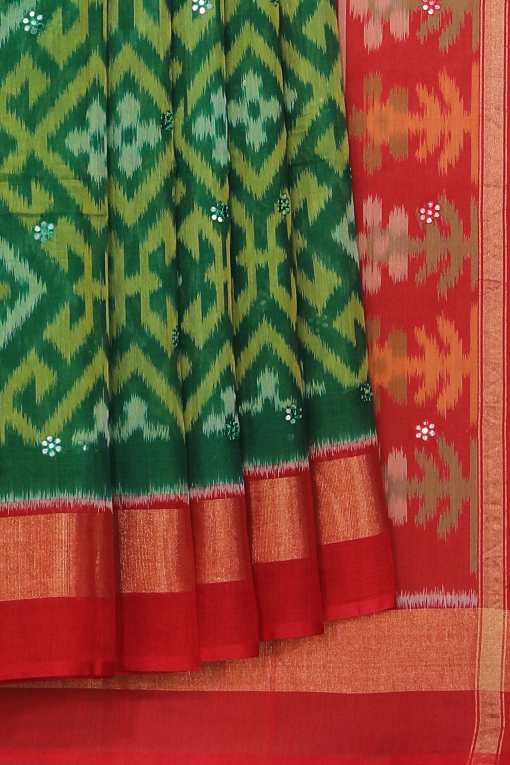 Ikat Cotton-Silk Green Saree