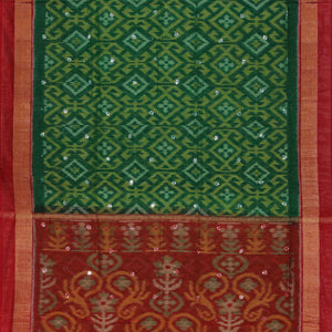 Ikat Cotton-Silk Green Saree