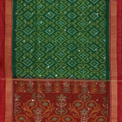Ikat Cotton-Silk Green Saree