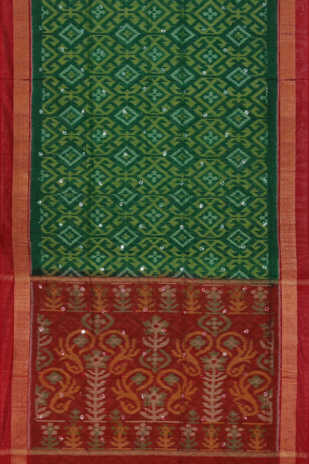Ikat Cotton-Silk Green Saree