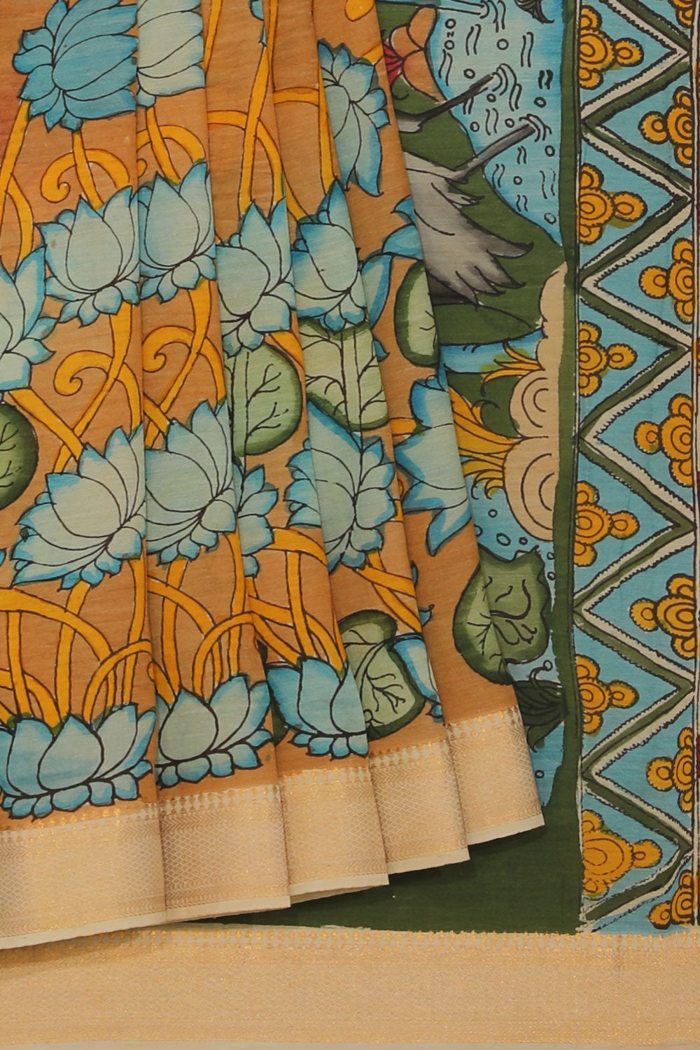 Kalamkari Hand-Painted Brown Saree