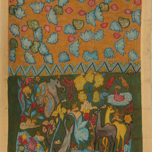 Kalamkari Hand-Painted Brown Saree