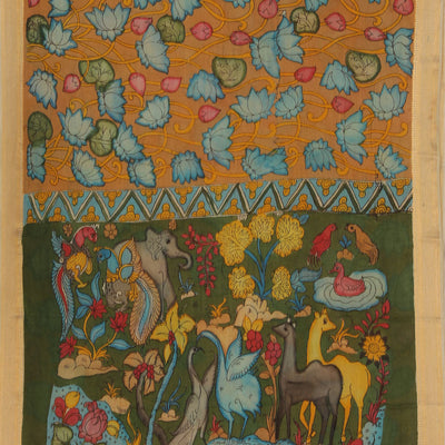 Kalamkari Hand-Painted Brown Saree