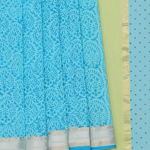 Flower Printed Blue Saree