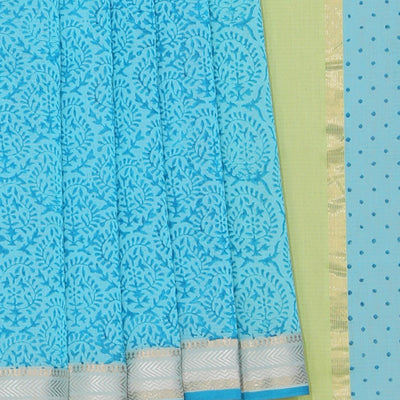Flower Printed Blue Saree