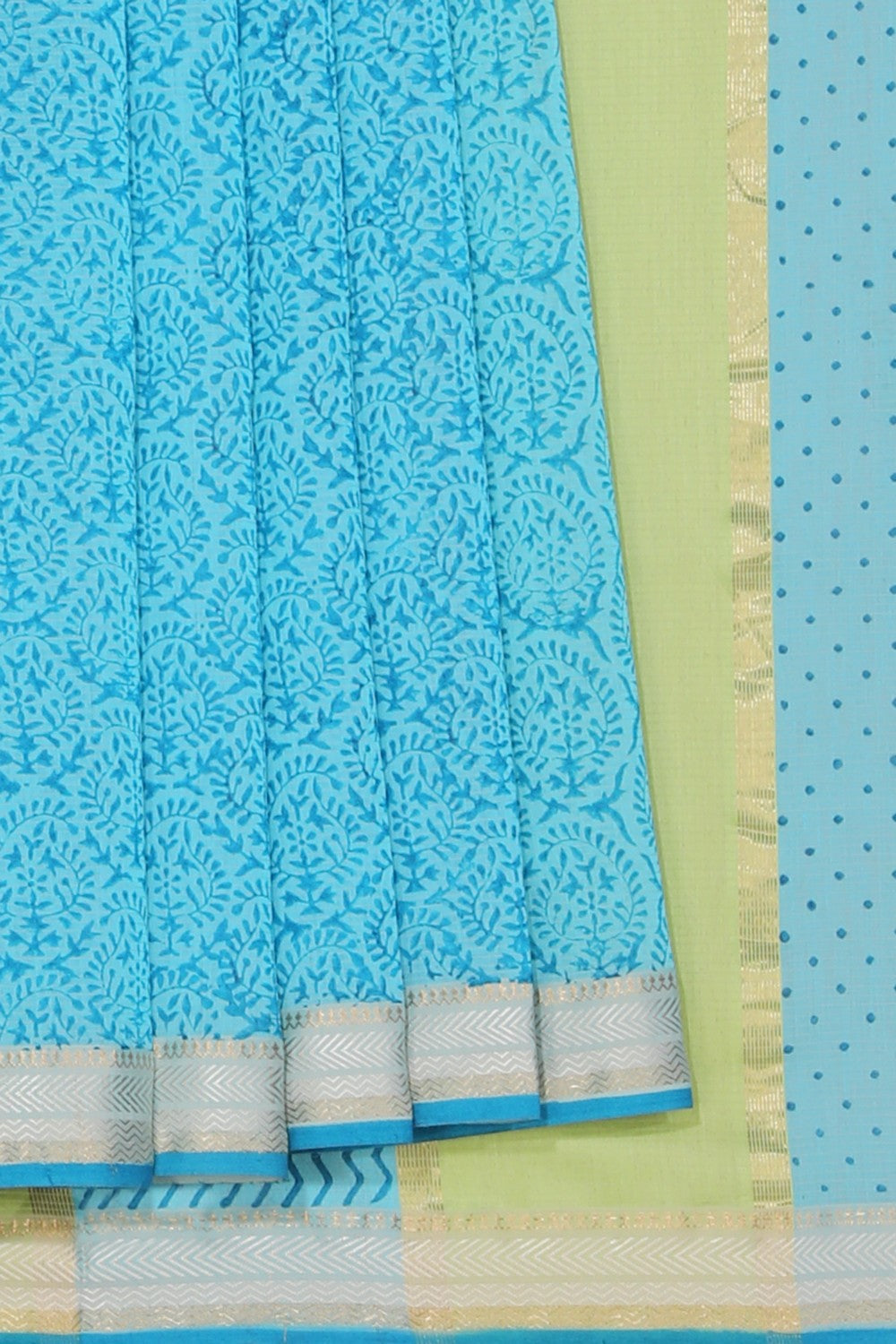 Flower Printed Blue Saree