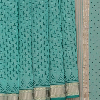 Flower Printed Teal Green Saree