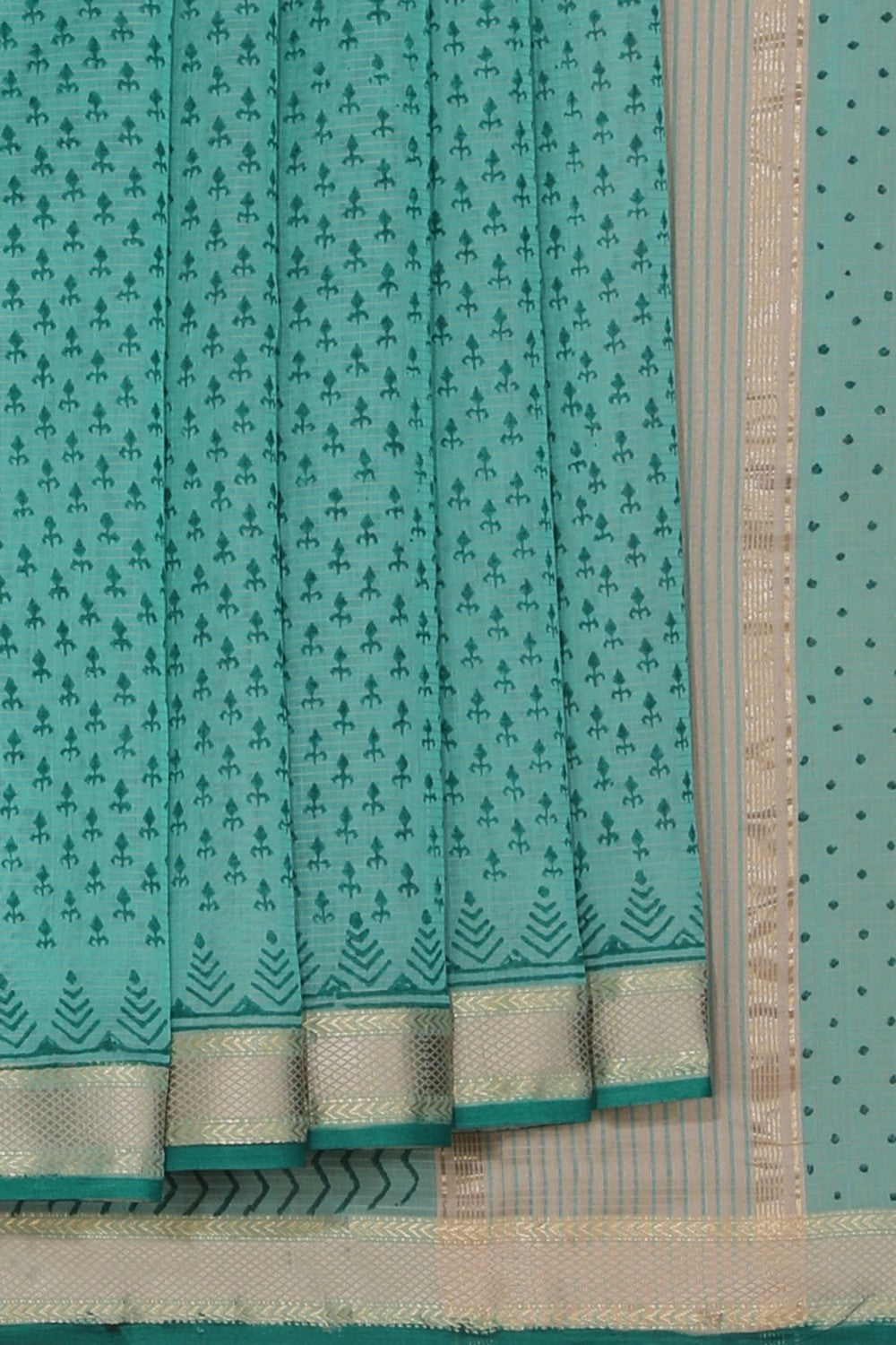 Flower Printed Teal Green Saree